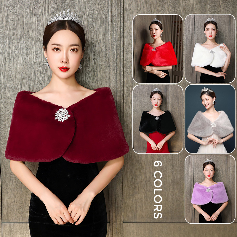 Winter Clothing Ideas - Women Bridal Shawl Wedding Cape Faux